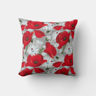 Floral Red and White Cushion
