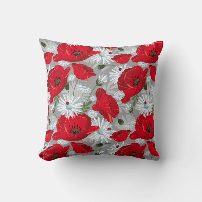 Floral Red and White Cushion (Front)