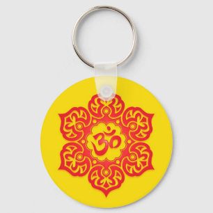 Floral Red and Yellow Aum Design Key Ring