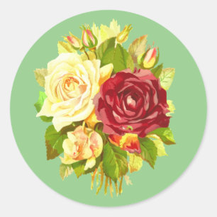Floral Red and Yellow Rose  Classic Round Sticker