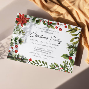 Floral Red Berries Greenery Script Christmas Party Invitation