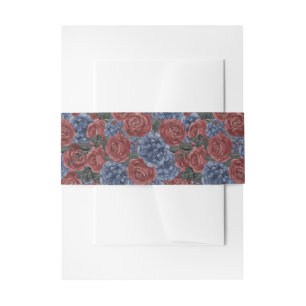 Floral Red & Blue Flower Wedding Invitation Belly Band