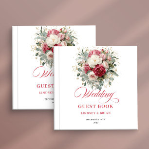 Floral Red Blush Boho Wedding Guest Book Custom