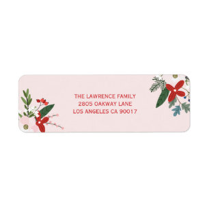 Floral Red Blush Pink Christmas Holiday Address