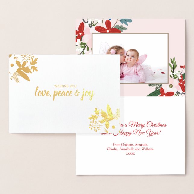 Floral Red Blush Pink Christmas Holiday Photo Card (Display)