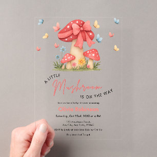 Floral Red Bow A Little Mushroom Baby Shower Acrylic Invitations