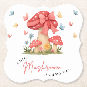 Floral Red Bow A Little Mushroom Baby Shower Paper Coaster