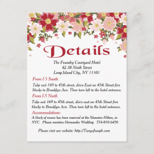 Floral Red Burgundy & Pink Flower Detail Direction Enclosure Card
