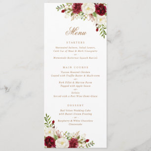 Floral Red Burgundy White Greenery Modern Minimal Menu