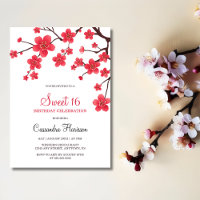 Floral Red Cherry Blossom Sakura 16th Birthday