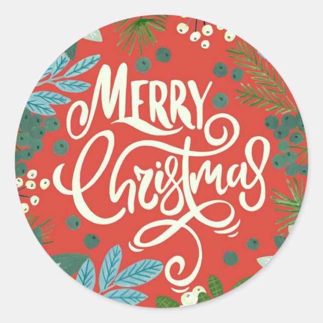 Floral red Christmas Classic Round Sticker (Front)