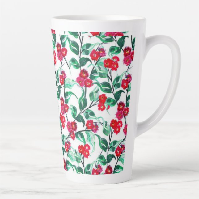 Floral Red Colour Flowers Pattern-56698 Latte Mug (Right)
