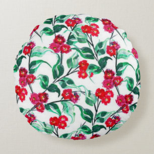 Floral Red Colour Flowers Pattern-56698 Round Cushion
