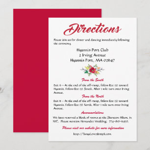 Floral Red Directions Flowers Burgundy Wedding Invitation