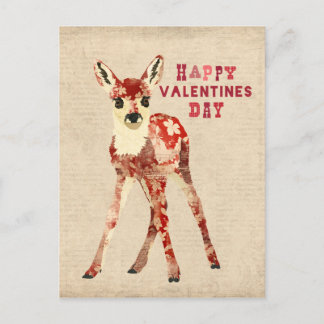 Floral Red Fawn Valentines Day Postcard