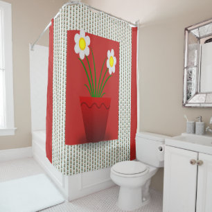 Floral red flower pot green showercurtain shower curtain