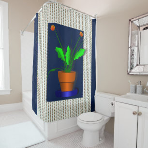 Floral red flower pot green showercurtain shower curtain