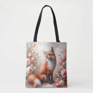 Floral Red Fox in Rose Garden Tote Bag