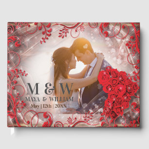 Floral Red Frame wedding Guest Book
