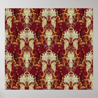 Floral red-gold, luxurious vintage pattern.
