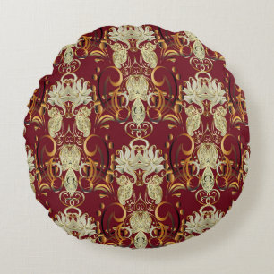 Floral red-gold, luxurious vintage pattern. round cushion
