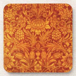 Floral Red & Golden Yellow Wm Morris Design Coaster