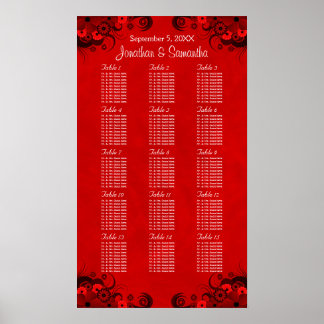 Floral Red Gothic 15 Wedding Tables Seating Charts