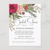 Floral Red Green Bridal Shower Invitation
