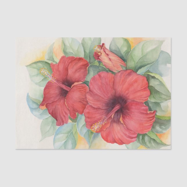 Floral Red Hibiscus Decoupage Watercolor Tissue Paper (Front)