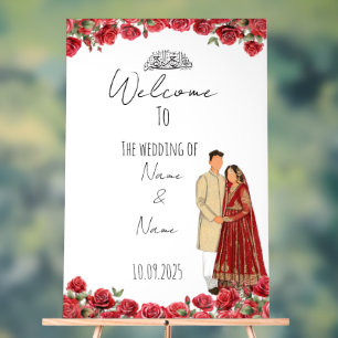 Floral red Islamic acrylic wedding sign