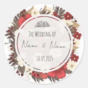 Floral red Islamic wedding favour stickers 