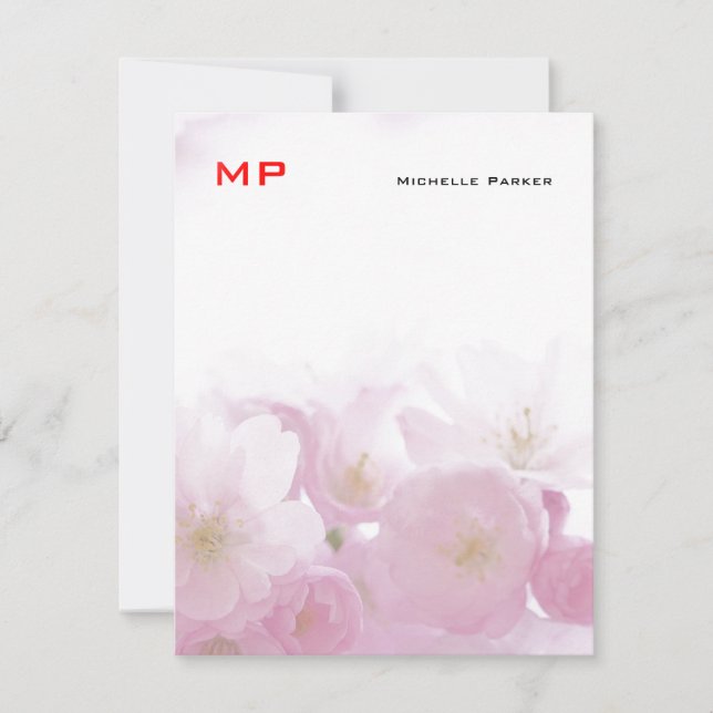 Floral Red Monogram Professional Plain Minimalist Card (Front)