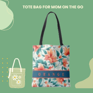 Floral Red  Orange Green Flower Tote Bag