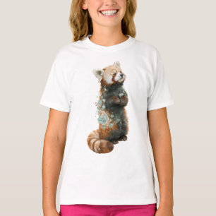 Floral Red Panda Watercolor Animal Kids T-Shirt