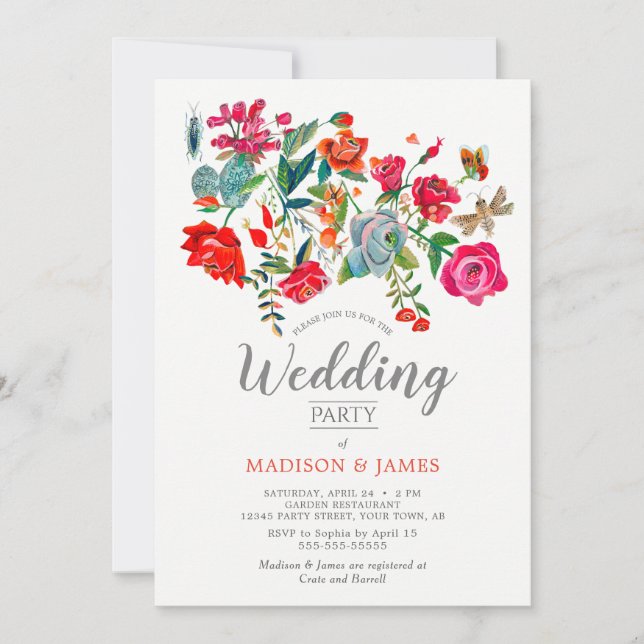 Floral Red Pink bright wedding Invitation (Front)