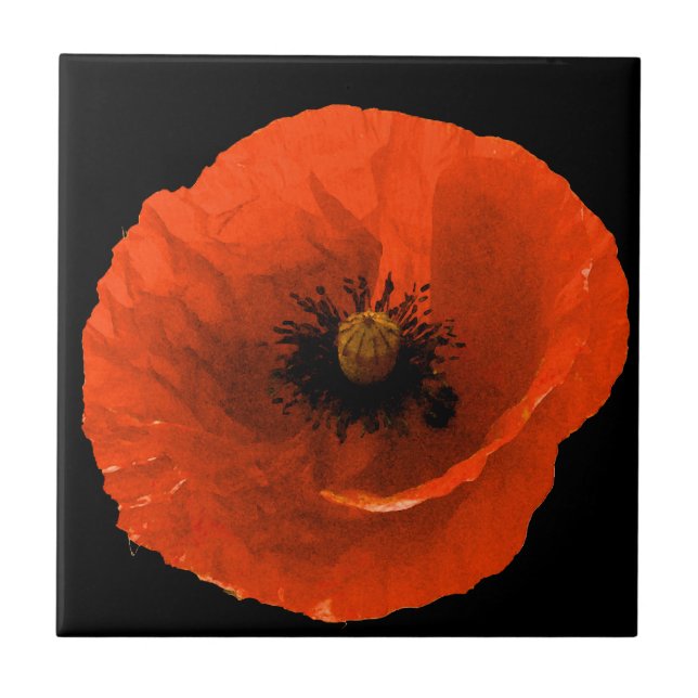 Floral Red Poppy Flower Black Custom Colourful Gif Tile (Front)