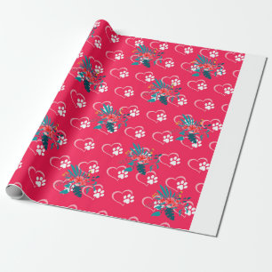 Floral Red Pow Prints Wrapping Paper Design