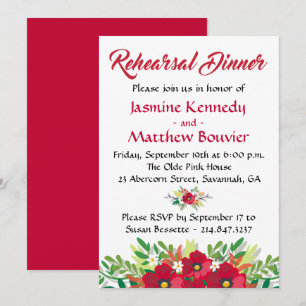 Floral Red Rehearsal Dinner Burgundy Flowers Invitation