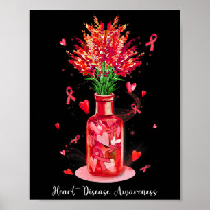 Floral Red Ribbon Support Heart Disease Awareness Poster