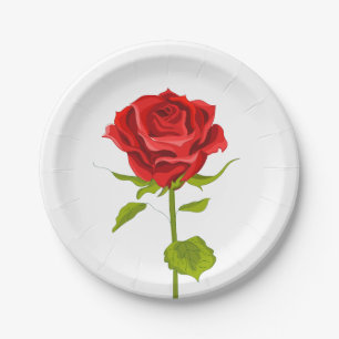 Floral Red Rose Flower Love - Wedding Party Paper Plate