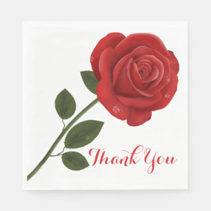 Floral Red Rose Flower Thank You Wedding Party Napkin