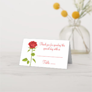 Floral Red Rose Flower Wedding Roses Botanical Place Card