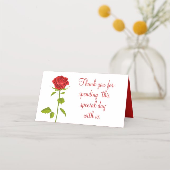 Floral Red Rose Flower Wedding Thank You Botanical Place Card (Front)