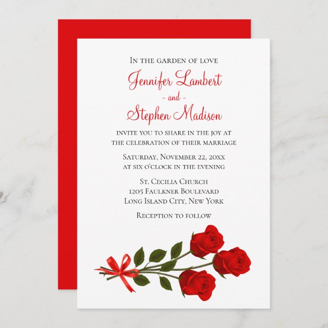 Floral Red Rose Flowers Wedding Invitation (Front/Back)