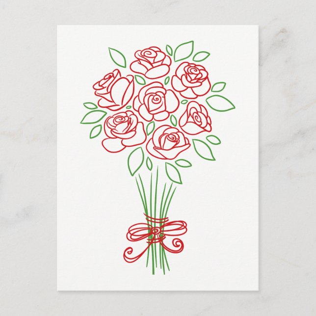Floral Red Rose & Green Flowers - Love Wedding Postcard (Front)