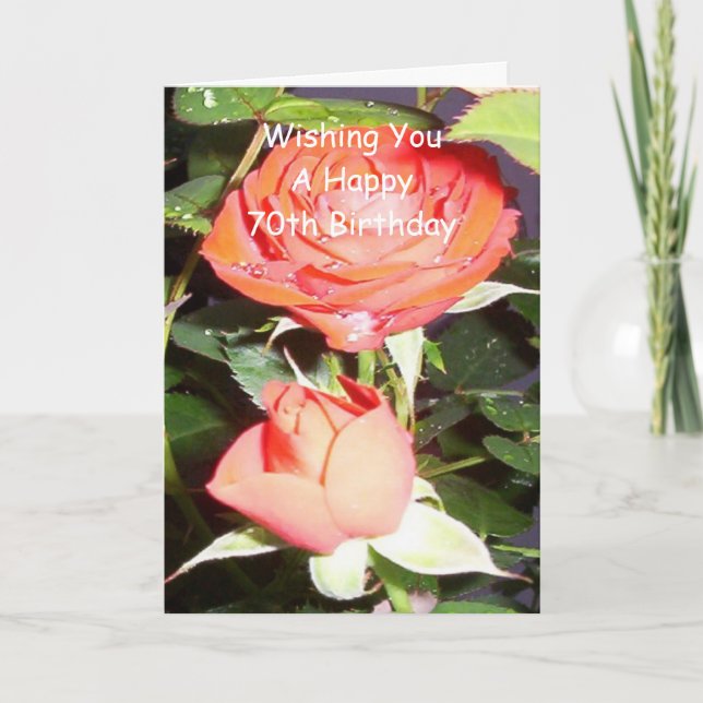 Floral Red Rose Personalised 70th Birthday Card (Front)