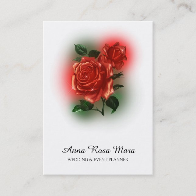 *~* Floral Red ROSE Wedding Event Planner QR code Business Card (Front)