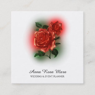 *~* Floral Red ROSE Wedding Planner Elegant QR Square Business Card