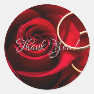 Floral Red Rose  with Ring  Wedding Classic Round Sticker
