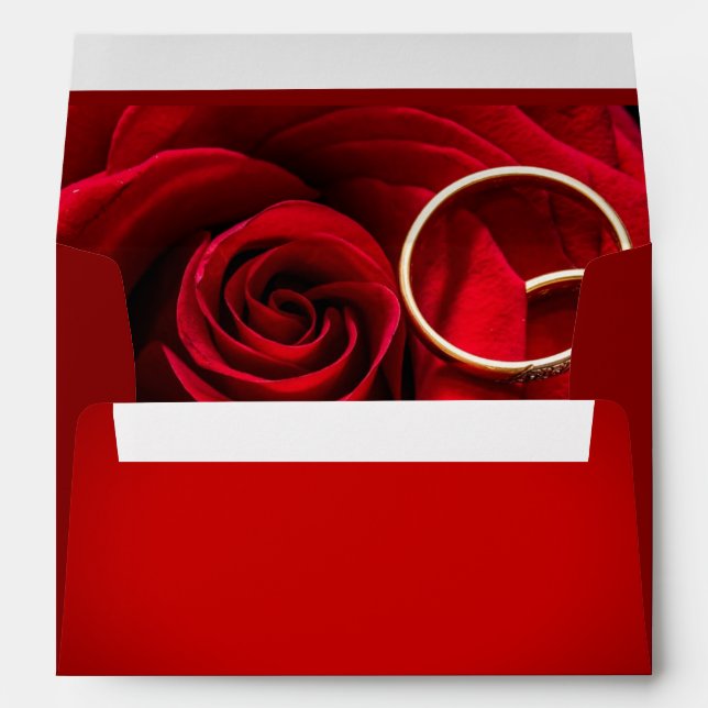 Floral Red Rose  with Ring  Wedding Envelope (Back (Bottom))